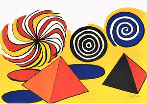 Original Hand Signed and Numbered Color Lithograph "Pinwheels and Pyramids" by Alexander Calder - BOCCARA ART Online Store