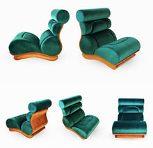 Load image into Gallery viewer, Set of 3 French Modern Walnut &amp; Turquoise Velvet Upholstered Chairs - BOCCARA ART Online Store