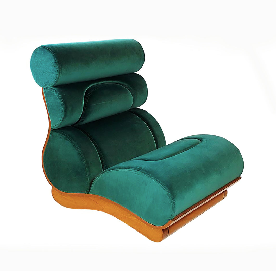 Set of 3 French Modern Walnut & Turquoise Velvet Upholstered Chairs - BOCCARA ART Online Store