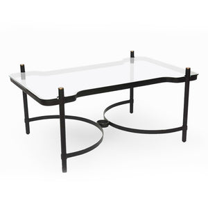 French Modern Iron, Brass and Glass Low Table, Jacques Adnet - BOCCARA ART Online Store
